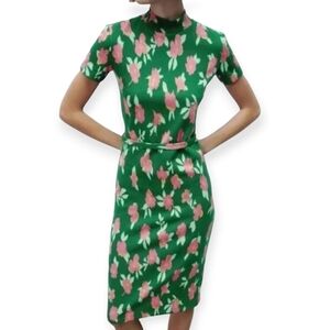 Zara Jacquard Midi Dress Bodycon Floral no belt SZ Medium Feminine Career